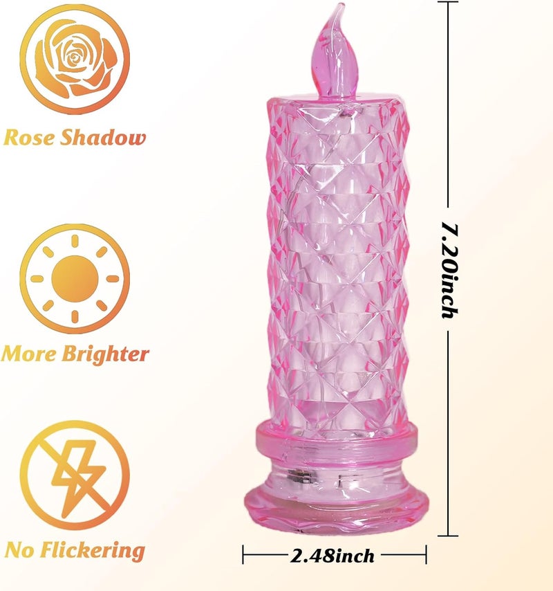 SupBri Store Rose Shadow LED Flameless Candles, 4PCS Romantic Battery Operated Candles Led Pillar Candles for Valentines Romantic Propose Anniversary Wedding Decorations(Pink, D 2.5" x H 7.2") - Image 5